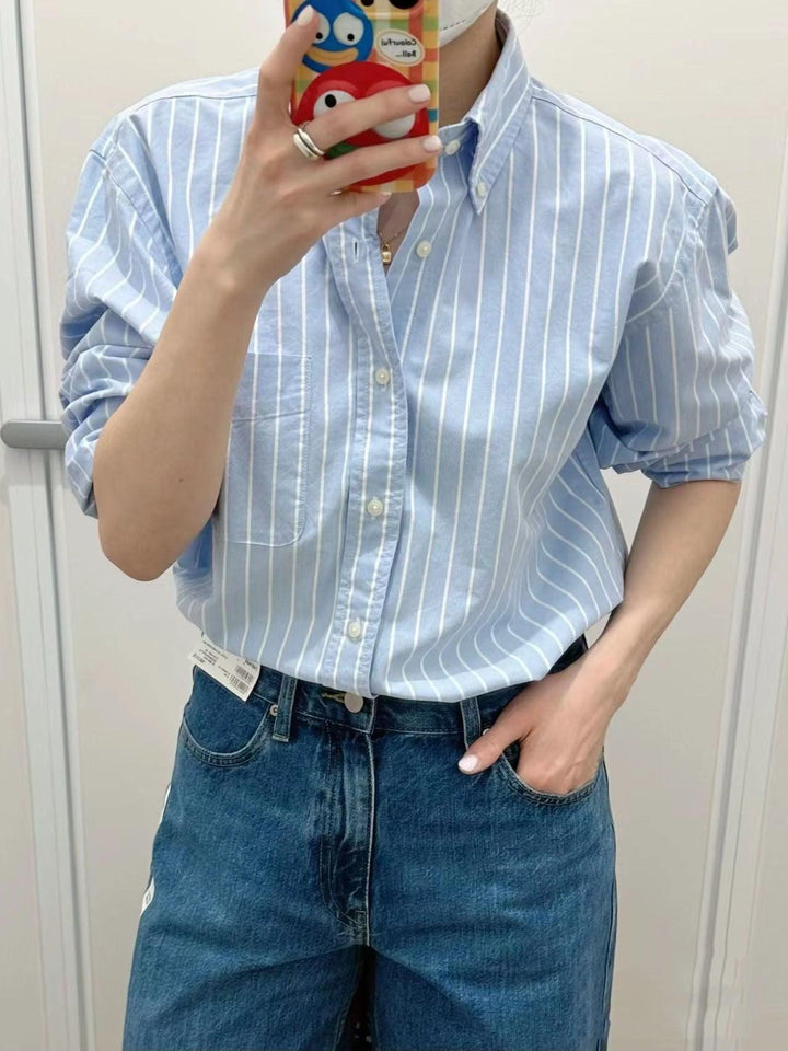 Women's Oxford Striped Shirt Loose Top - Trendha