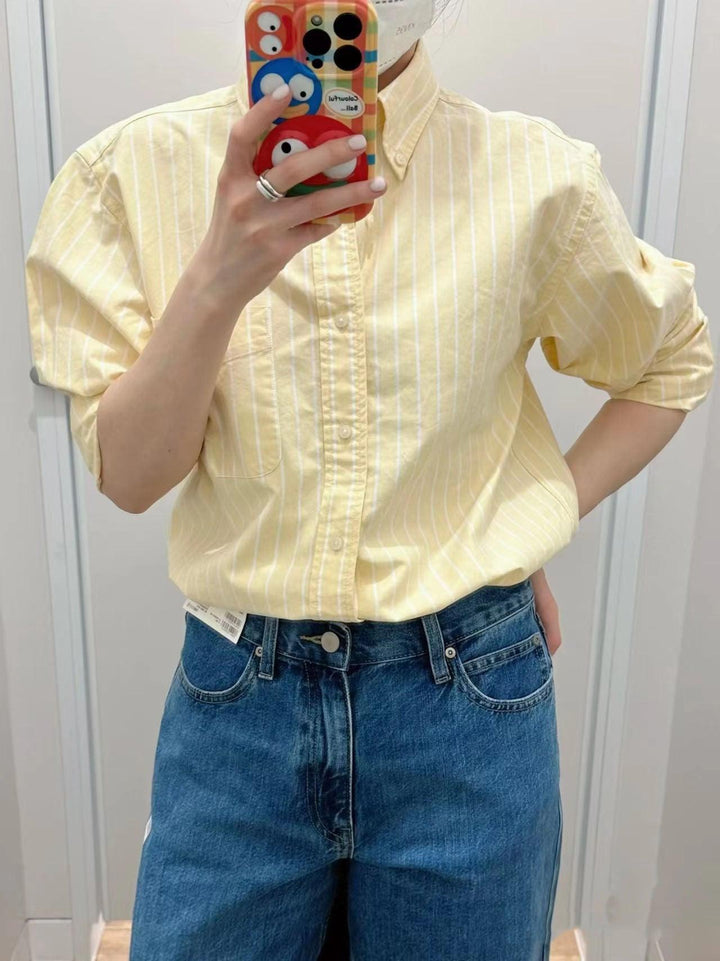 Women's Oxford Striped Shirt Loose Top - Trendha