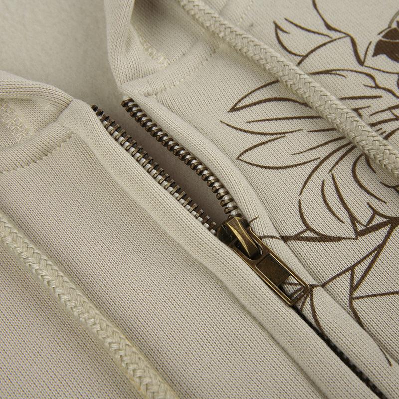 Women's Retro Print Loose Hooded Cardigan Sweater Coat - Trendha