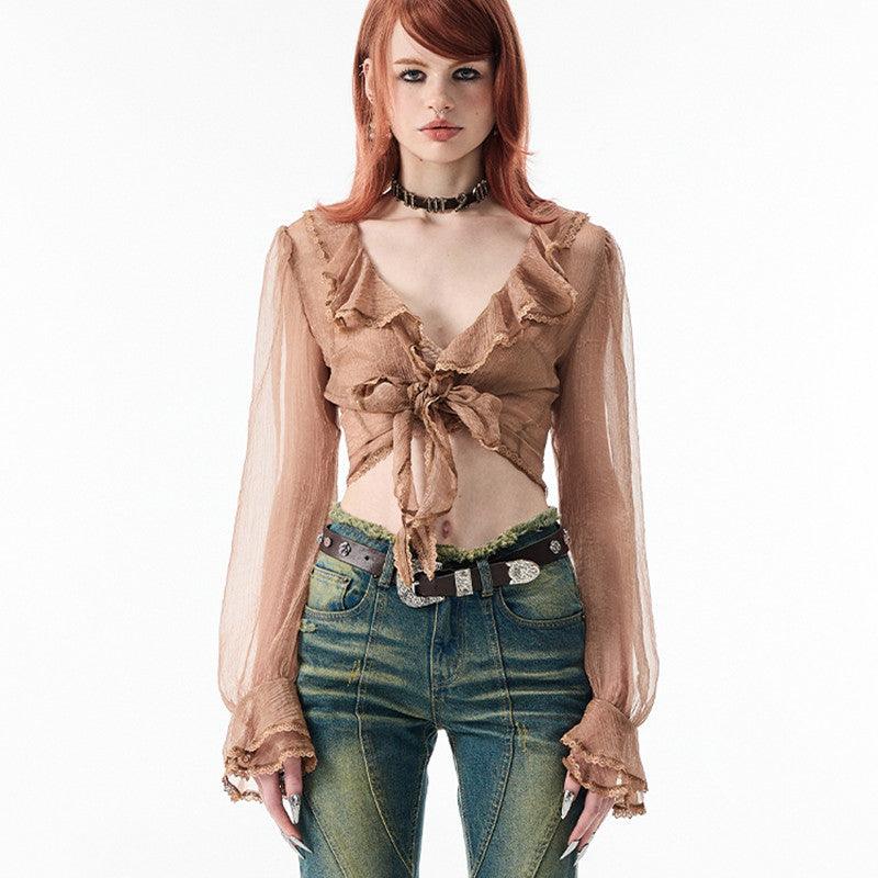 Women's Ruffle Trim Crop Lightweight Sun Protection Cover-up - Trendha