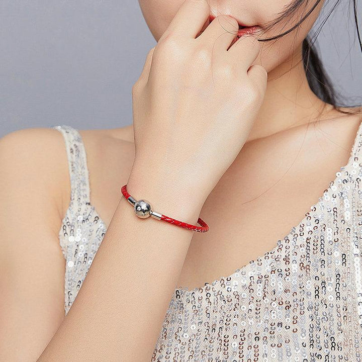 Women's Sterling Silver Red Rope PU Leather Bracelet - Trendha