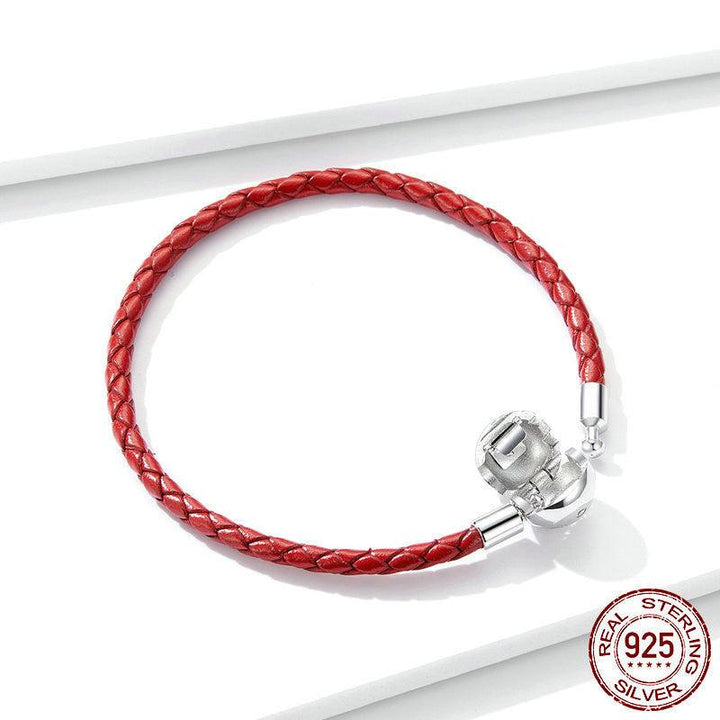 Women's Sterling Silver Red Rope PU Leather Bracelet - Trendha