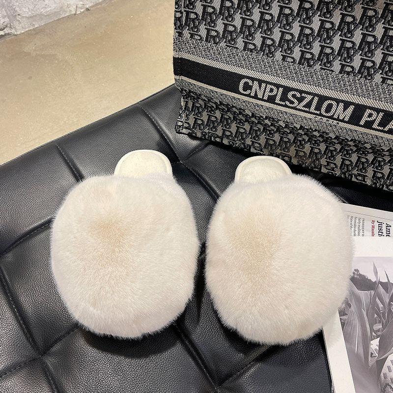 Women's Flat Bottom Half Slippers With Fur Toe Head - Trendha