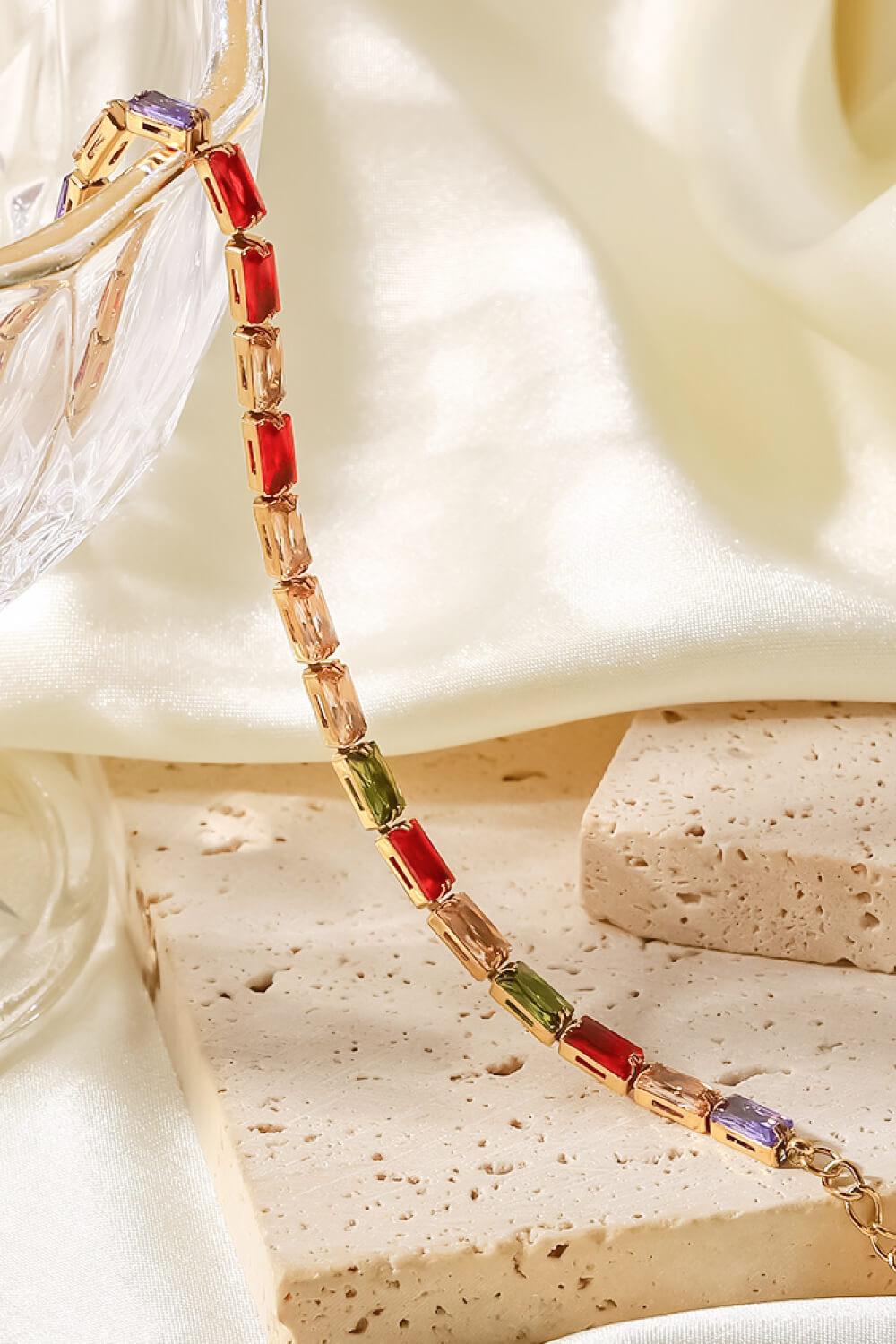 18K Gold Plated Multicolored Cubic Zirconia Bracelet - Trendha
