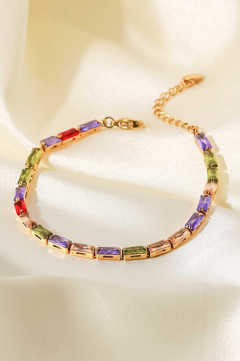 18K Gold Plated Multicolored Cubic Zirconia Bracelet - Trendha