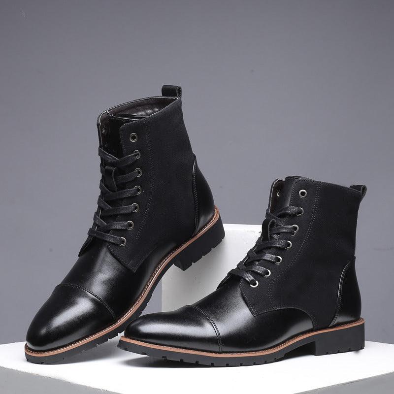 Men's pointed warm martin boots with velvet top boots - Trendha