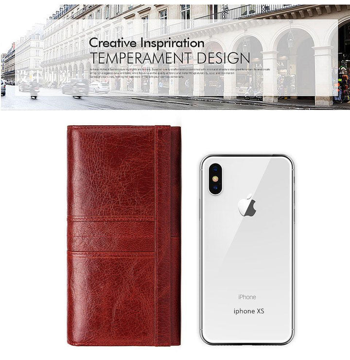 Women's leather long multi-card large capacity clutch - Trendha