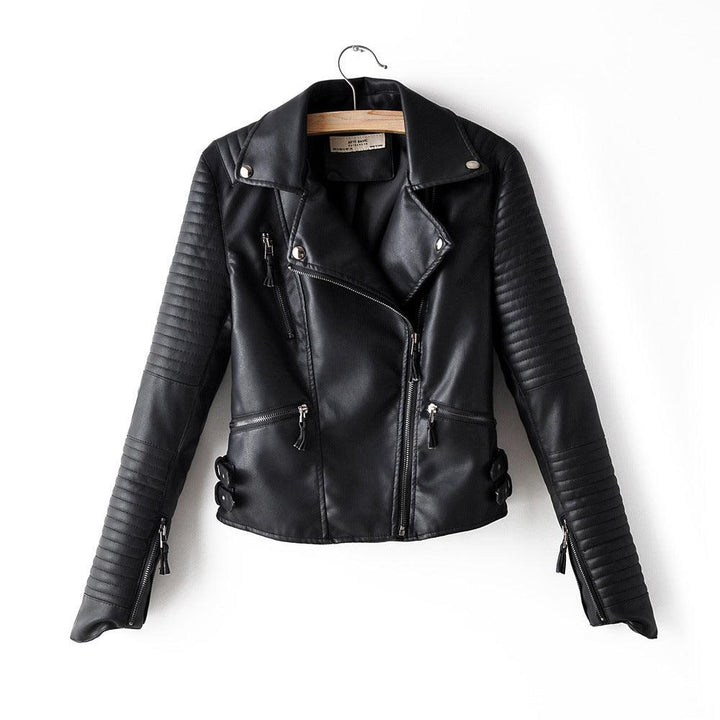 Irregular cuff motorcycle leather jacket - Trendha