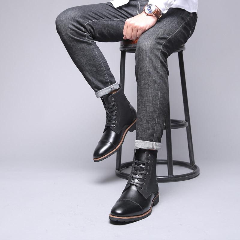 Men's pointed warm martin boots with velvet top boots - Trendha