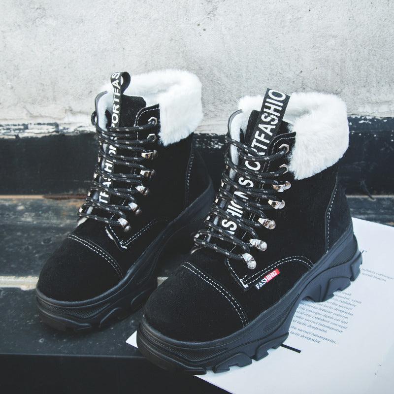 Europe and the United States autumn and winter new ins fashion new plus velvet women's boots cattle suede platform boots - Trendha