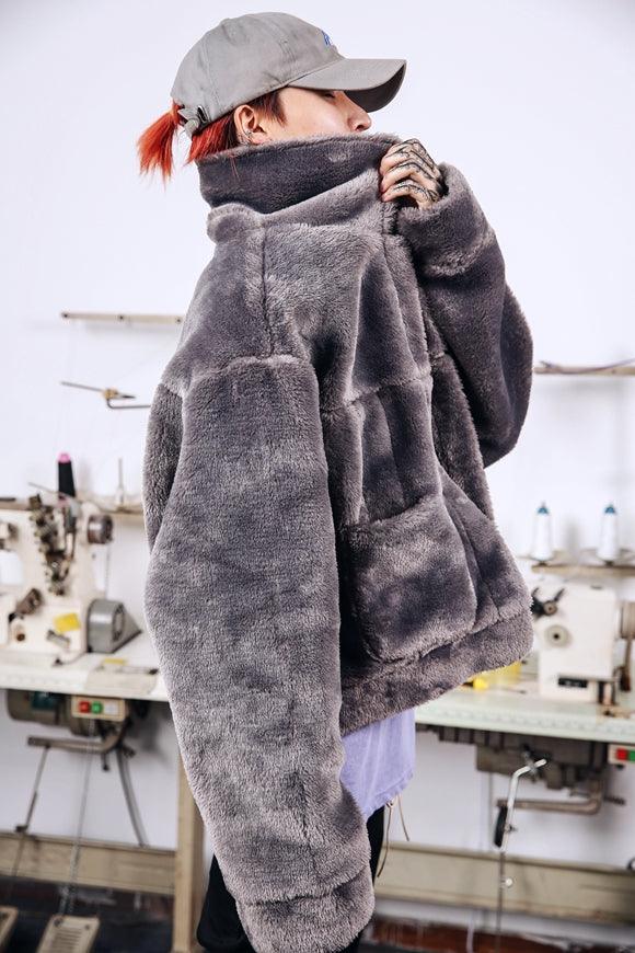 INS with the same paragraph OVERSIZE hip hop 90S retro national tide brand silhouette autumn and winter couples plush jacket - Trendha