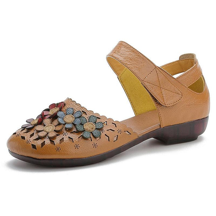 Ethnic Style Handmade Leather Soft Sole Flower Sandals - Trendha