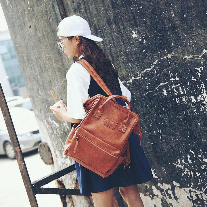 Pu Leather Female Korean Retro Trendy Backpack - Trendha