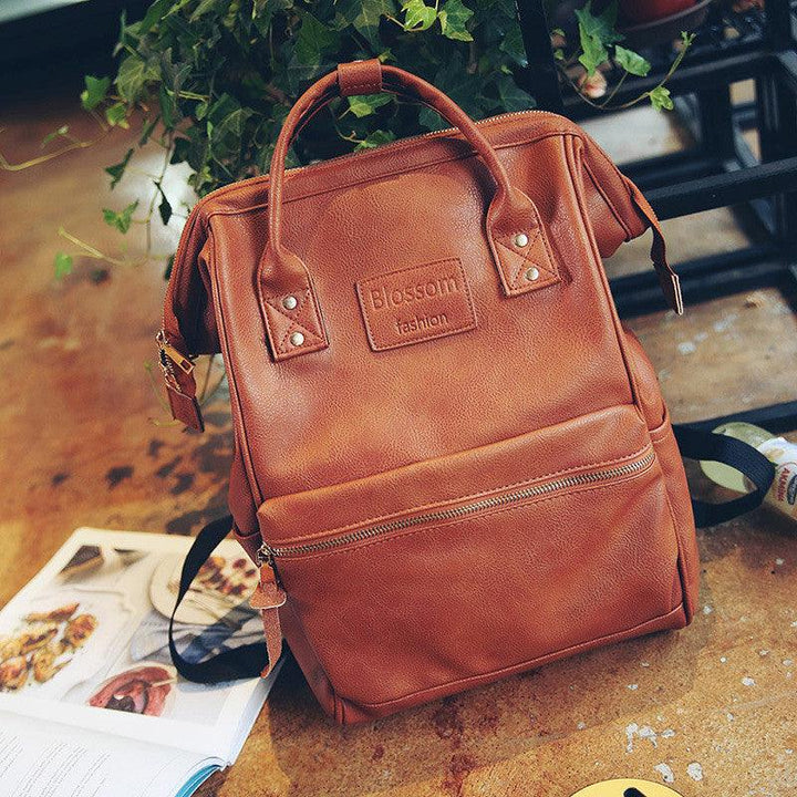 Pu Leather Female Korean Retro Trendy Backpack - Trendha