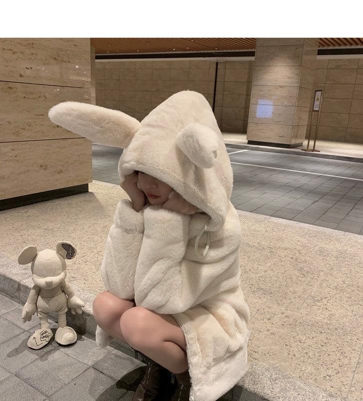 Moving Rabbit Ears Imitated Rabbit Fur Coat Female Lamb Hair - Trendha