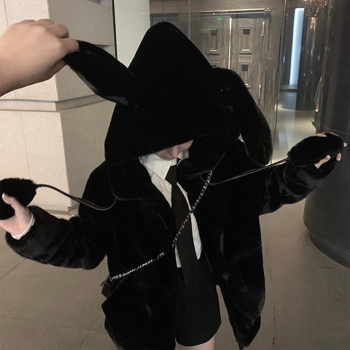 Moving Rabbit Ears Imitated Rabbit Fur Coat Female Lamb Hair - Trendha