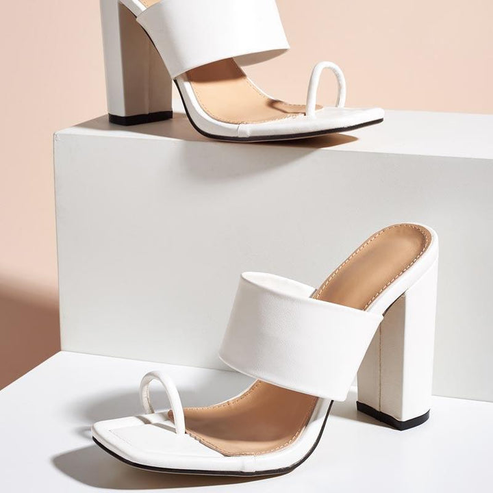 Simple Thick Heel High Heel Large Size Slip-on Sandals And Slippers Women - Trendha