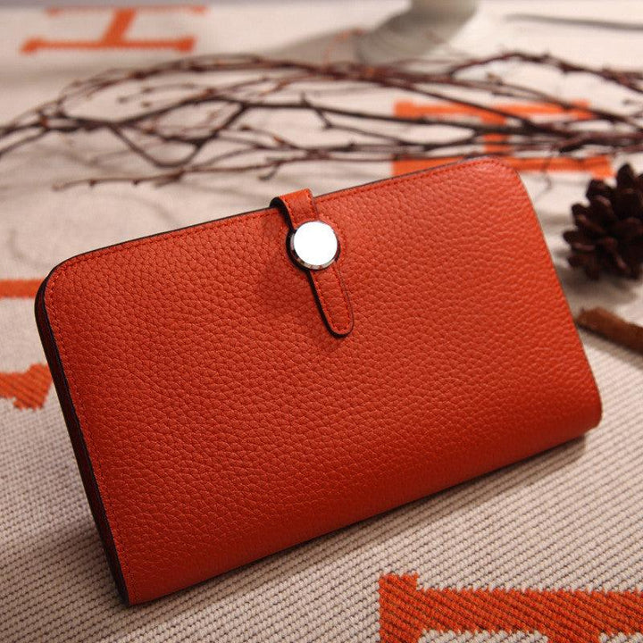 Fashion Top Layer Cowhide Lychee Pattern Wallet Platinum Purse - Trendha