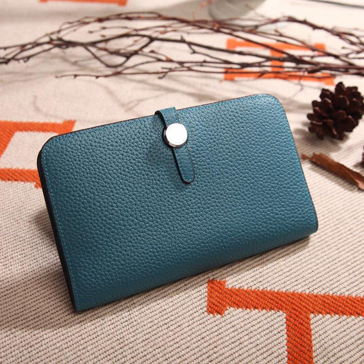 Fashion Top Layer Cowhide Lychee Pattern Wallet Platinum Purse - Trendha