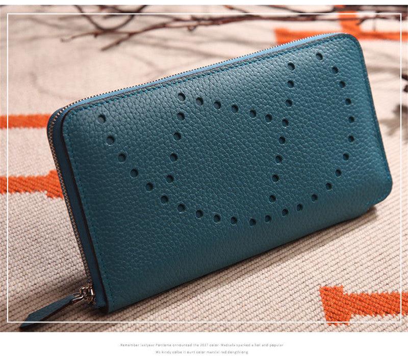 Lychee Pattern Top Layer Cowhide Classic Clutch - Trendha