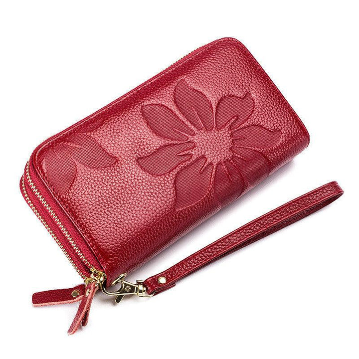 Ladies Double Zipper Leather Large Capacity Cowhide Wallet - Trendha