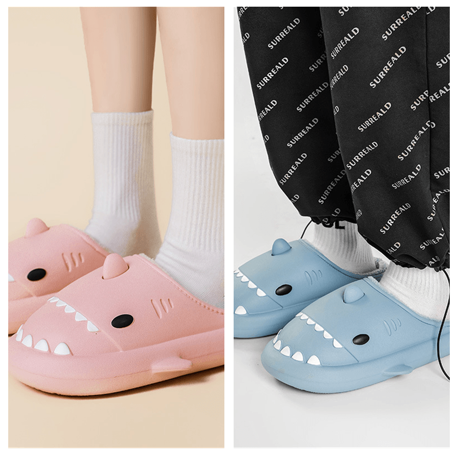 Winter Soft Bottom Household Couple Eva Hair Cartoon Shark Cotton Slippers - Trendha