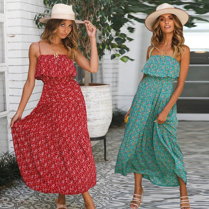 Ruffle print bohemian suspender dress - Trendha