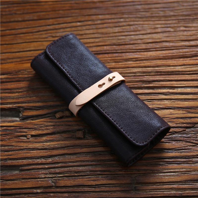 Handmade Men's Genuine Leather Pencil Case Top Layer Cowhide Roll Type - Trendha