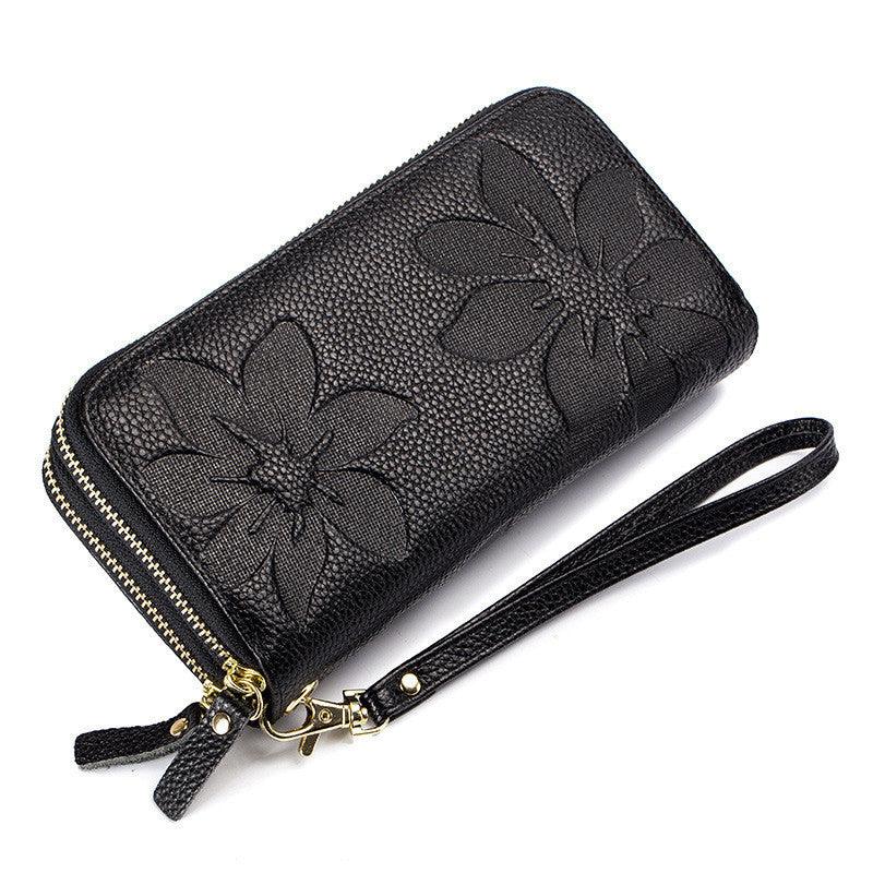 Ladies Double Zipper Leather Large Capacity Cowhide Wallet - Trendha