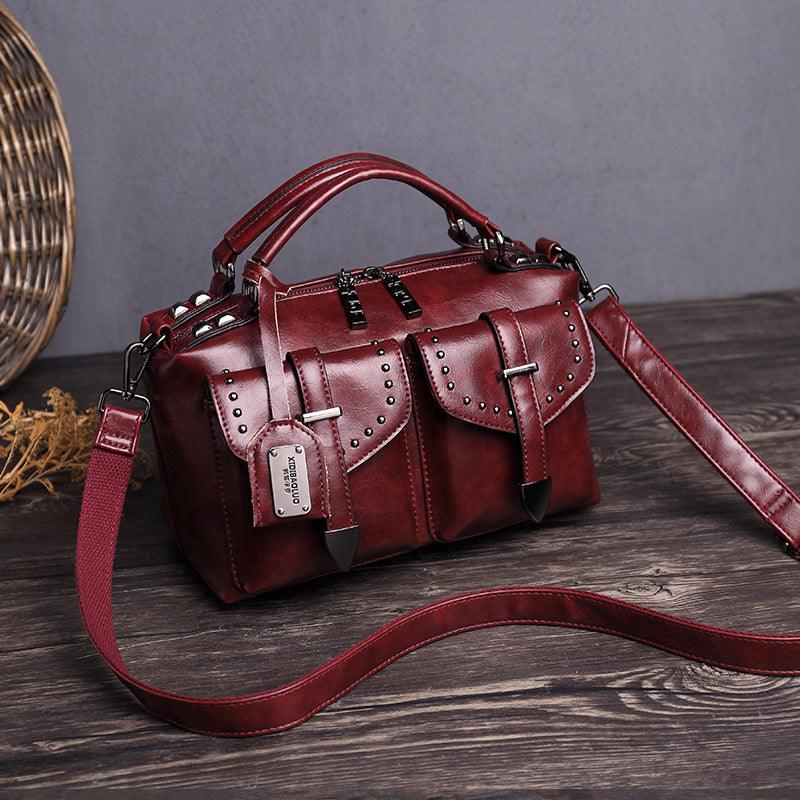 Retro new style oil wax leather handbag - Trendha