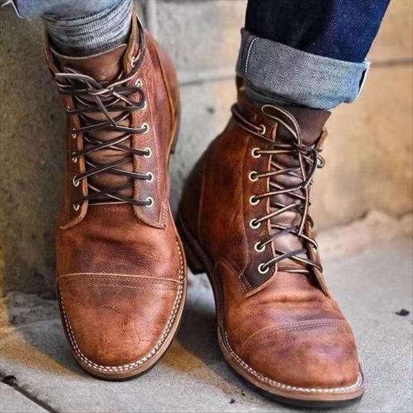 Retro thin belt buckle thick heel men's short boots - Trendha