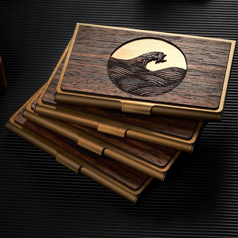 Custom Lettering Creative Stainless Steel Wooden Business Card Case - Trendha