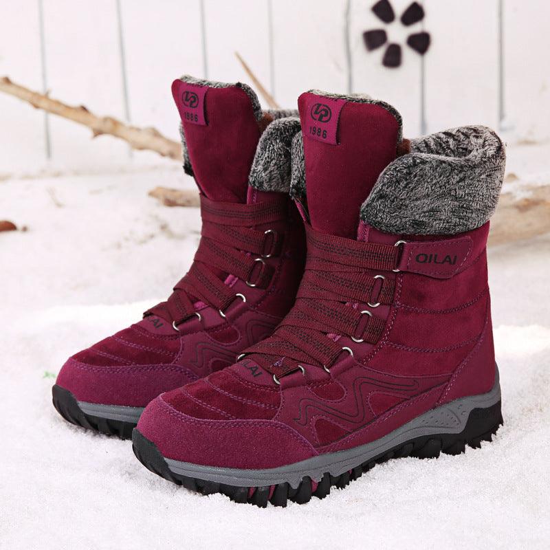 Autumn and winter outdoor snow boots female ski boots Travel boots hiking shoes in the tube warm and velvet cotton shoes - Trendha