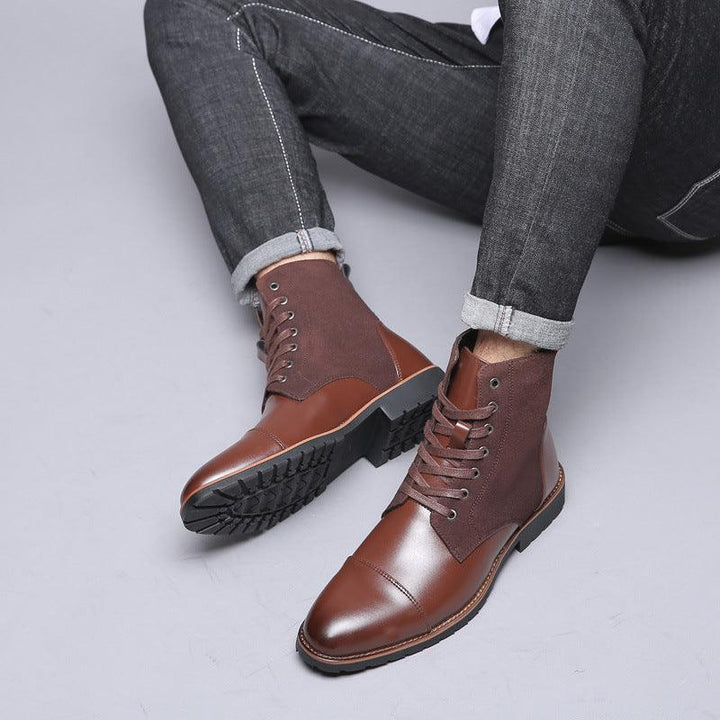 Men's pointed warm martin boots with velvet top boots - Trendha