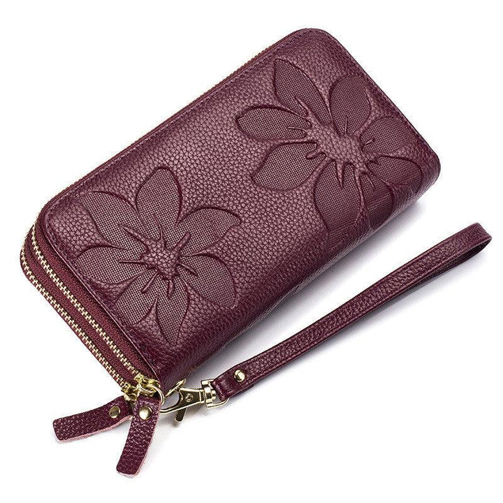 Ladies Double Zipper Leather Large Capacity Cowhide Wallet - Trendha