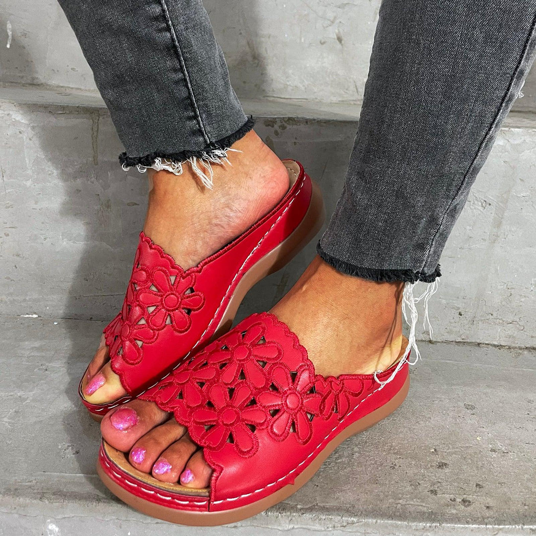 Wide Bottom Breathable Carved Fish Mouth Shoes - Trendha