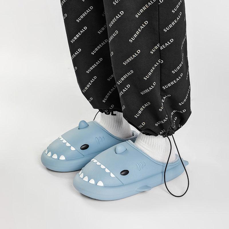 Winter Soft Bottom Household Couple Eva Hair Cartoon Shark Cotton Slippers - Trendha