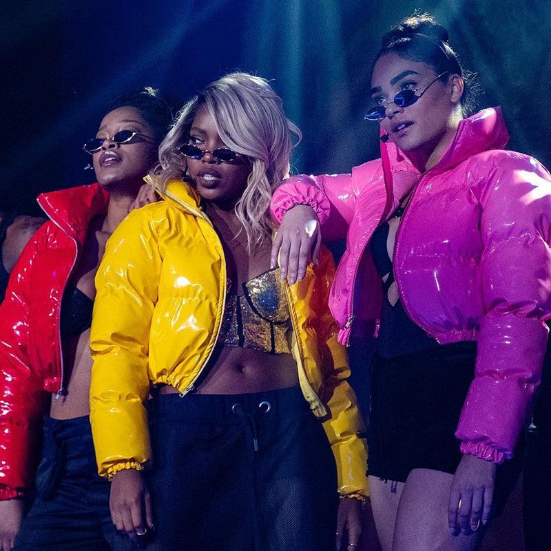 Sisterlinda Faux PU Leather Y2K Bubble Puffer Winter Warm Jacket Women Coats Long Sleeve Outerwear Zipper Casual Slim Parkas2021 - Trendha