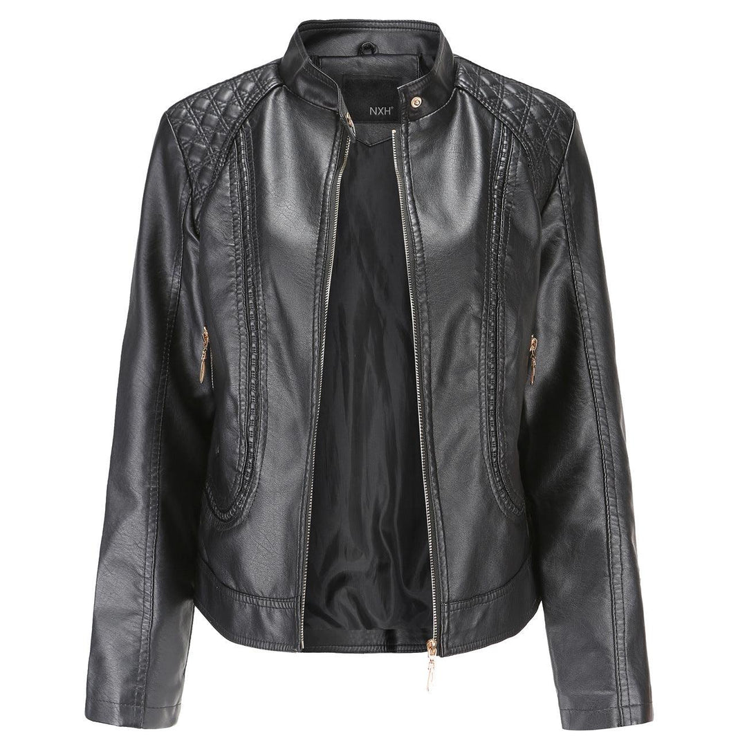 Women's stand collar PU leather jacket - Trendha