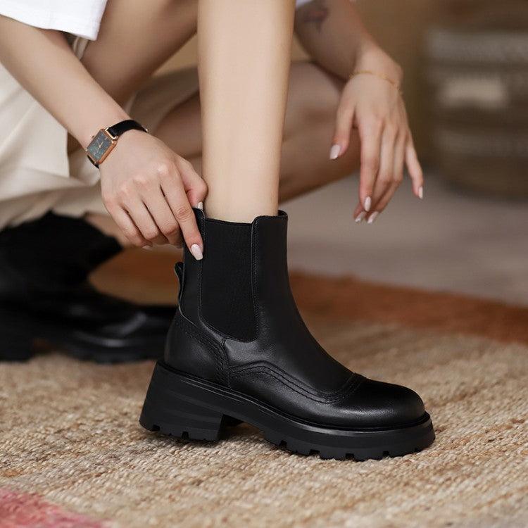 Retro Thick-heeled Martin Boots Women's Short Boots Thick-soled Round Toe - Trendha