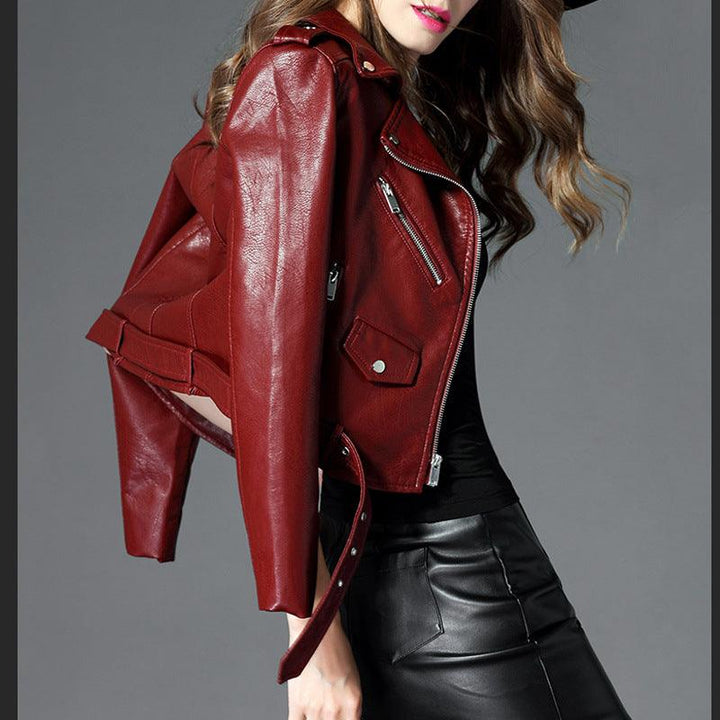 Women's Short Slim PU Leather Jacket - Trendha