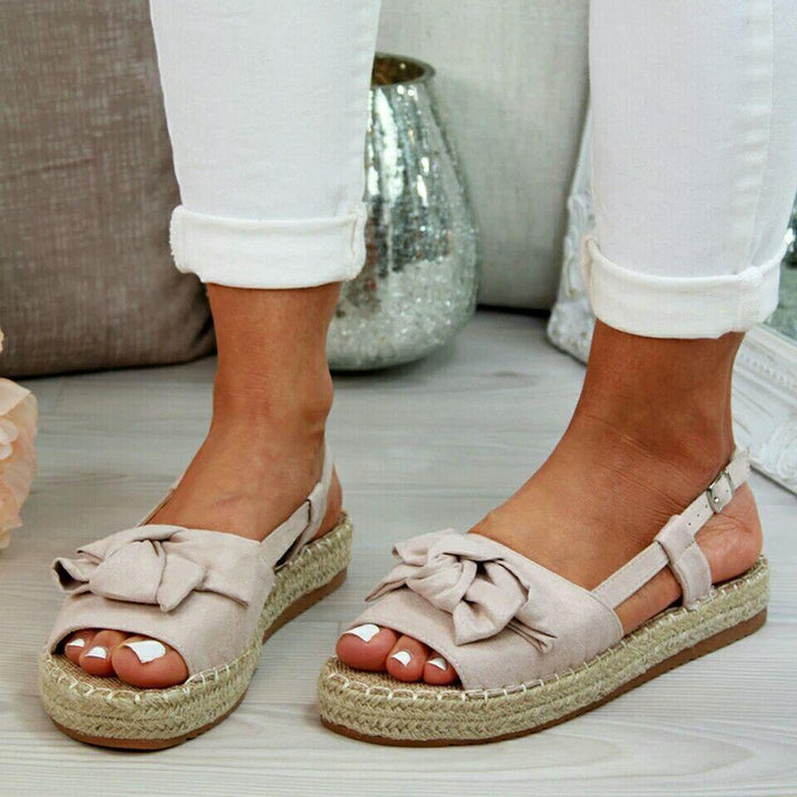 Straw sponge cake fish mouth bow sandals - Trendha