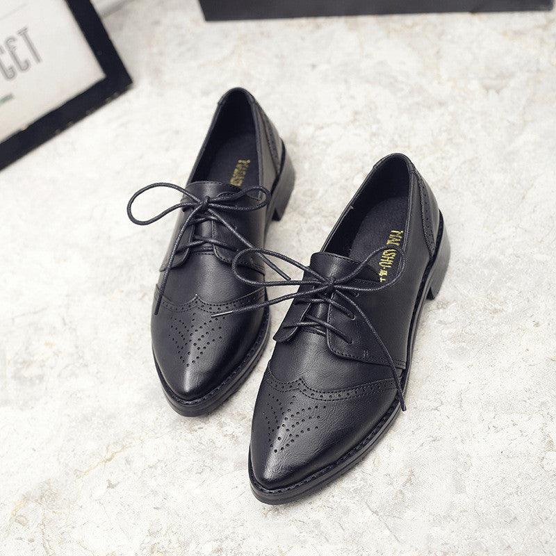 Retro British Style Pointed Toe Low-heel Lace-up Shoes - Trendha