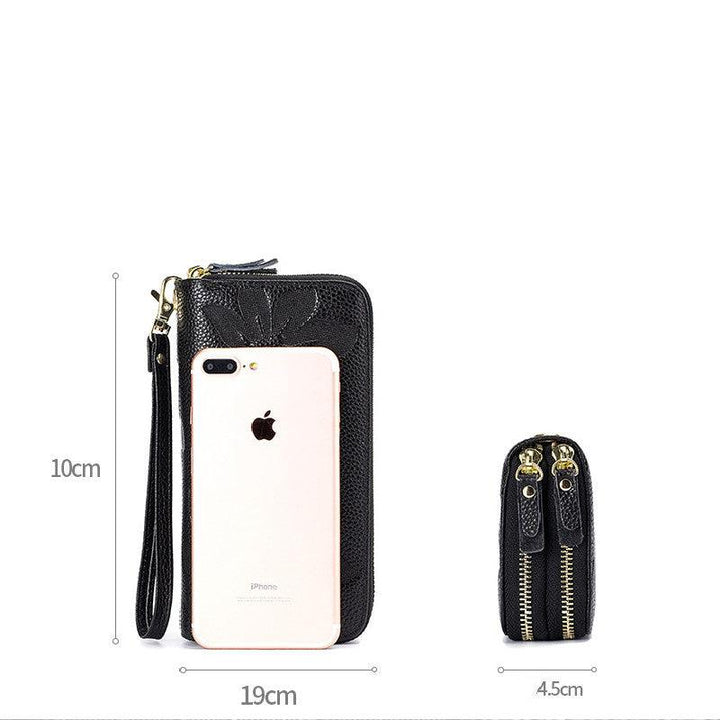 Ladies Double Zipper Leather Large Capacity Cowhide Wallet - Trendha