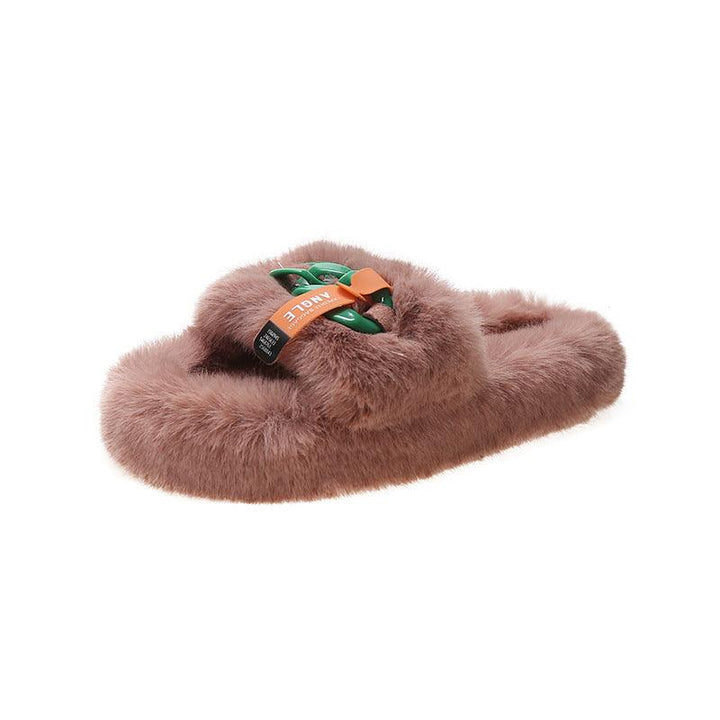 Summer Female Large Size Thick Soled Fur Slippers - Trendha