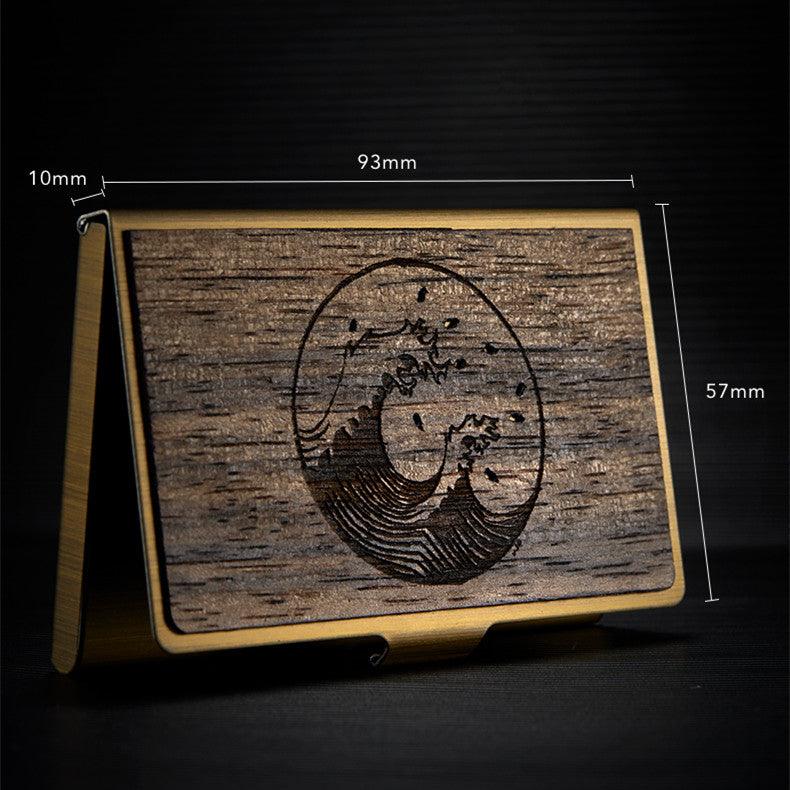 Custom Lettering Creative Stainless Steel Wooden Business Card Case - Trendha