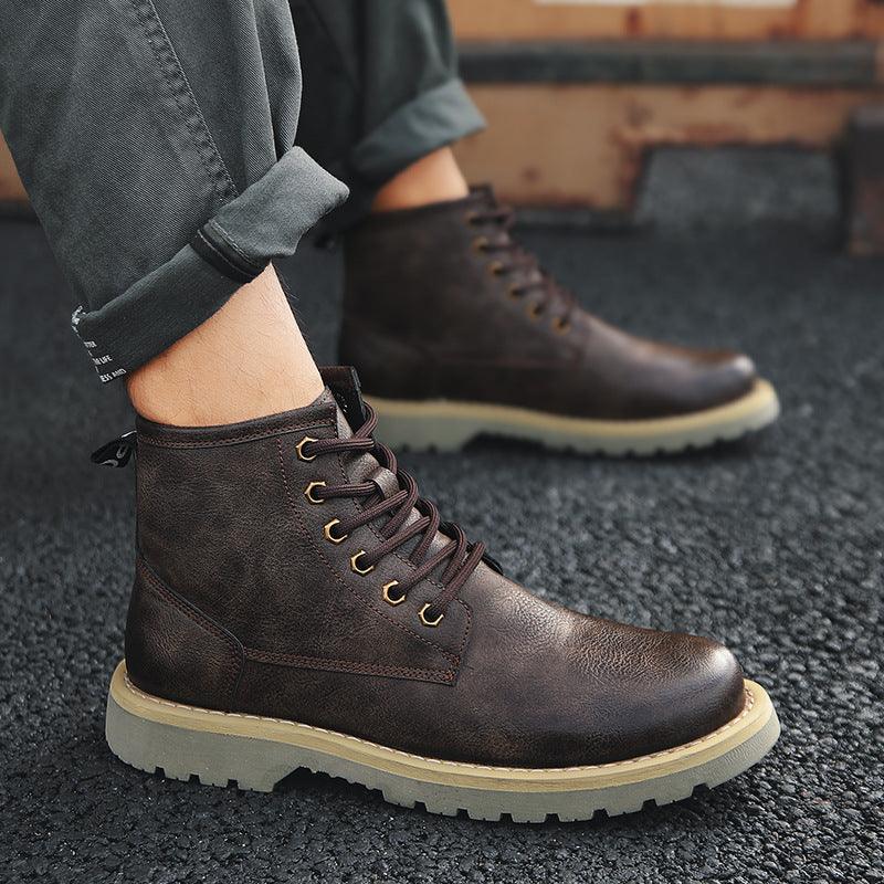Men's Boots Korean Style Wild High-top Winter Plus Fleece Tooling Boots Trendy Shoes - Trendha