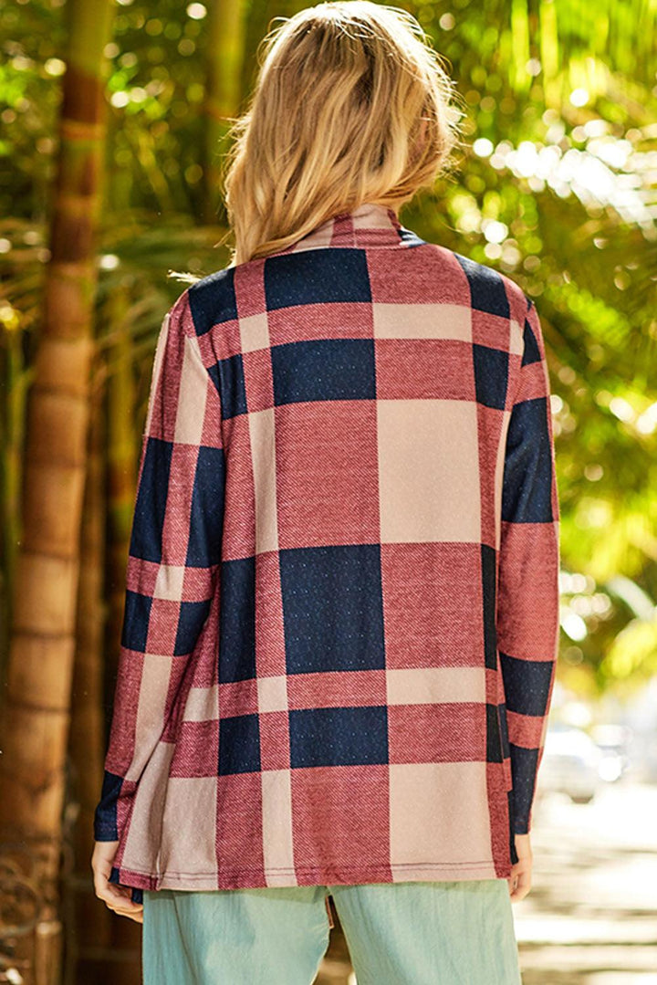 Plaid Open Front Cardigan - Trendha