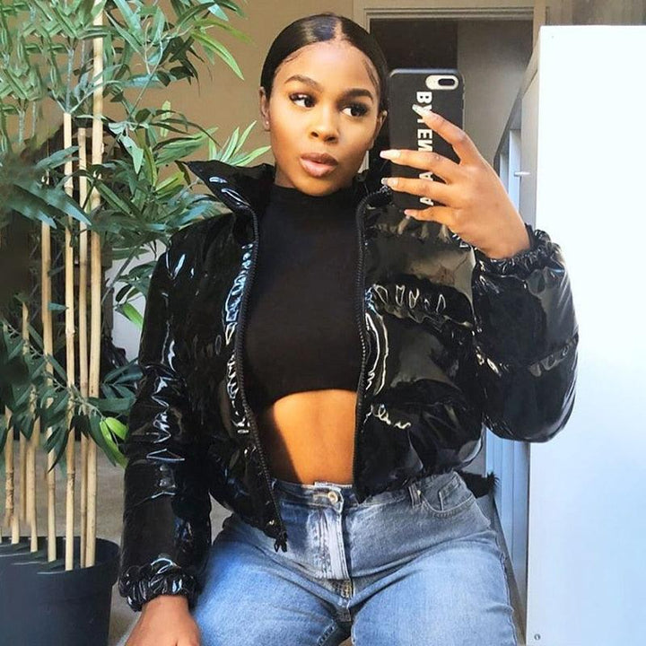 Sisterlinda Faux PU Leather Y2K Bubble Puffer Winter Warm Jacket Women Coats Long Sleeve Outerwear Zipper Casual Slim Parkas2021 - Trendha