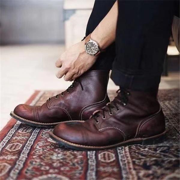 Retro thin belt buckle thick heel men's short boots - Trendha